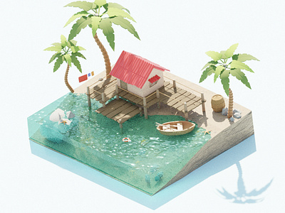 My Summmer 3d graphic design isometric sea summer ui wood