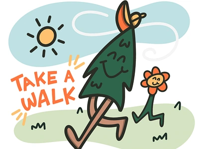 Take a Walk digital illustration flower illustration illustrator nature on a walk outside tree tree and flowers