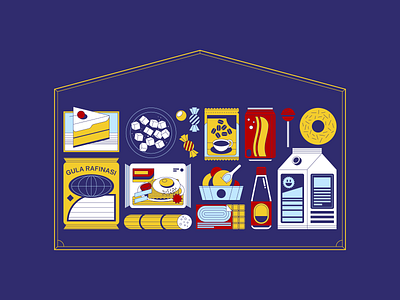 Sugar Products blue cake candy design digital doughnut editorial house icon illustration indonesia ketchup milk minimal noodle sugar vector yellow