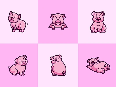 Pig cartoon mascot character illustration animal cartoon character cute farm farm animal illustration mammal mascot pet pig piggy piglet pink pork set vector