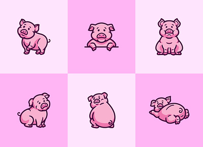 Pig cartoon mascot character illustration animal cartoon character cute farm farm animal illustration mammal mascot pet pig piggy piglet pink pork set vector