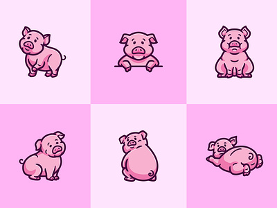 Pig cartoon mascot character illustration animal cartoon character cute farm farm animal illustration mammal mascot pet pig piggy piglet pink pork set vector