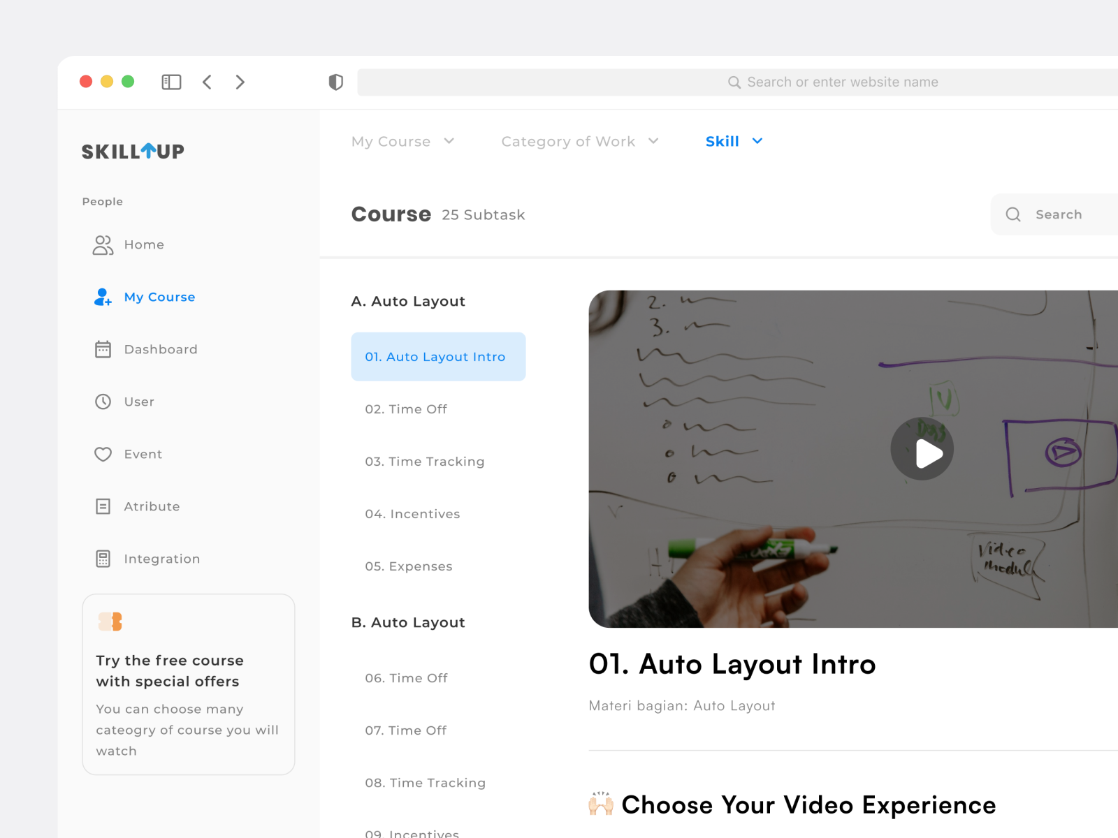 SkillUp - Course Online #1 Player Course cms course design illustration mockups online skill ui