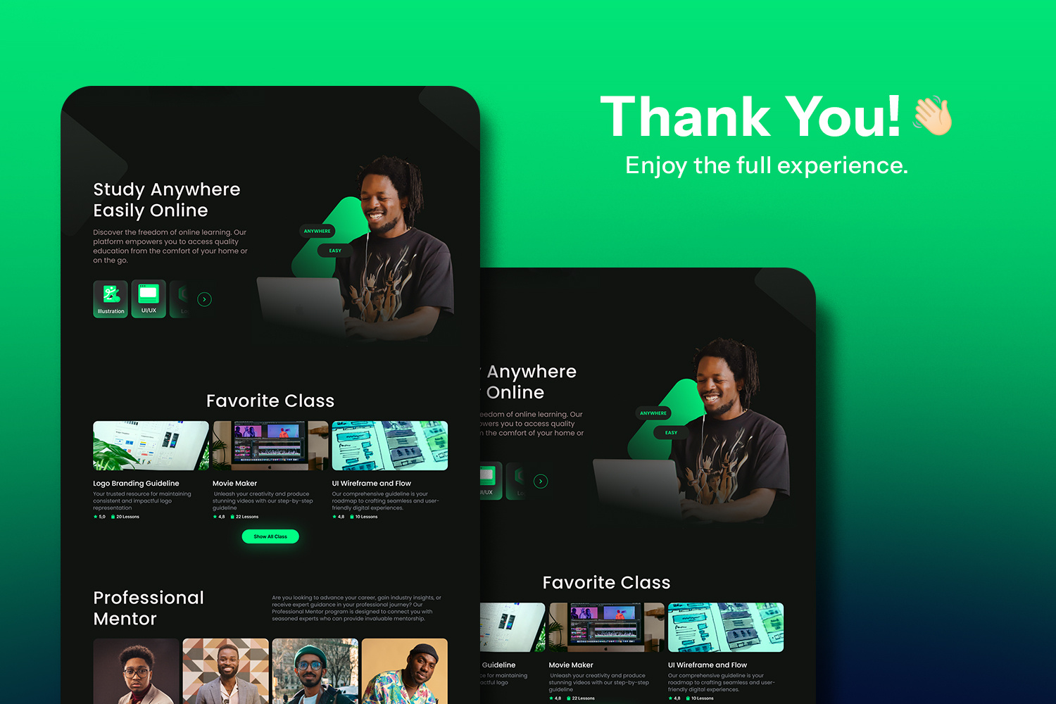 E-Learning Landing Page design ecourse education elearning figma graphic design green landing page ui webinar website workshop
