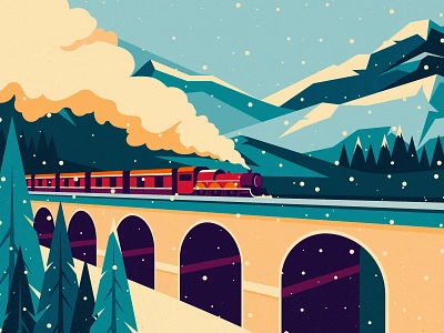 Train story landscape 2d illustration animation background bridge christmas coziness express forest illustration landscape motion graphics mountains romantic scene snow still frame train winter xmas