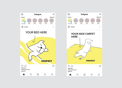 Pawfect- Illustration/Posters/Social Post branding carpet couch dog dogs funny illustration logotype pets poster slipper social media very funny yellow