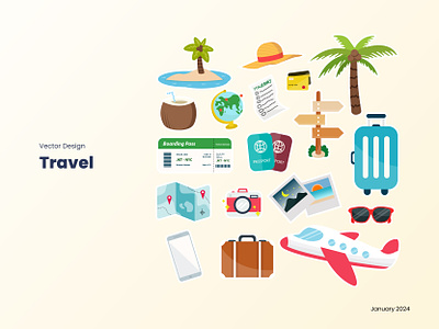 Vector Design - Travel Elements ✈️🏝️🧳 adventure beach collection design elements graphic design holiday icon icon set illustration logo plane summer travel vector