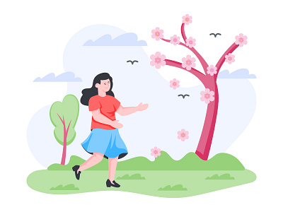 Girl enjoying cherry blossom design enjoying girl enjoy illustration nature season spring vector weather