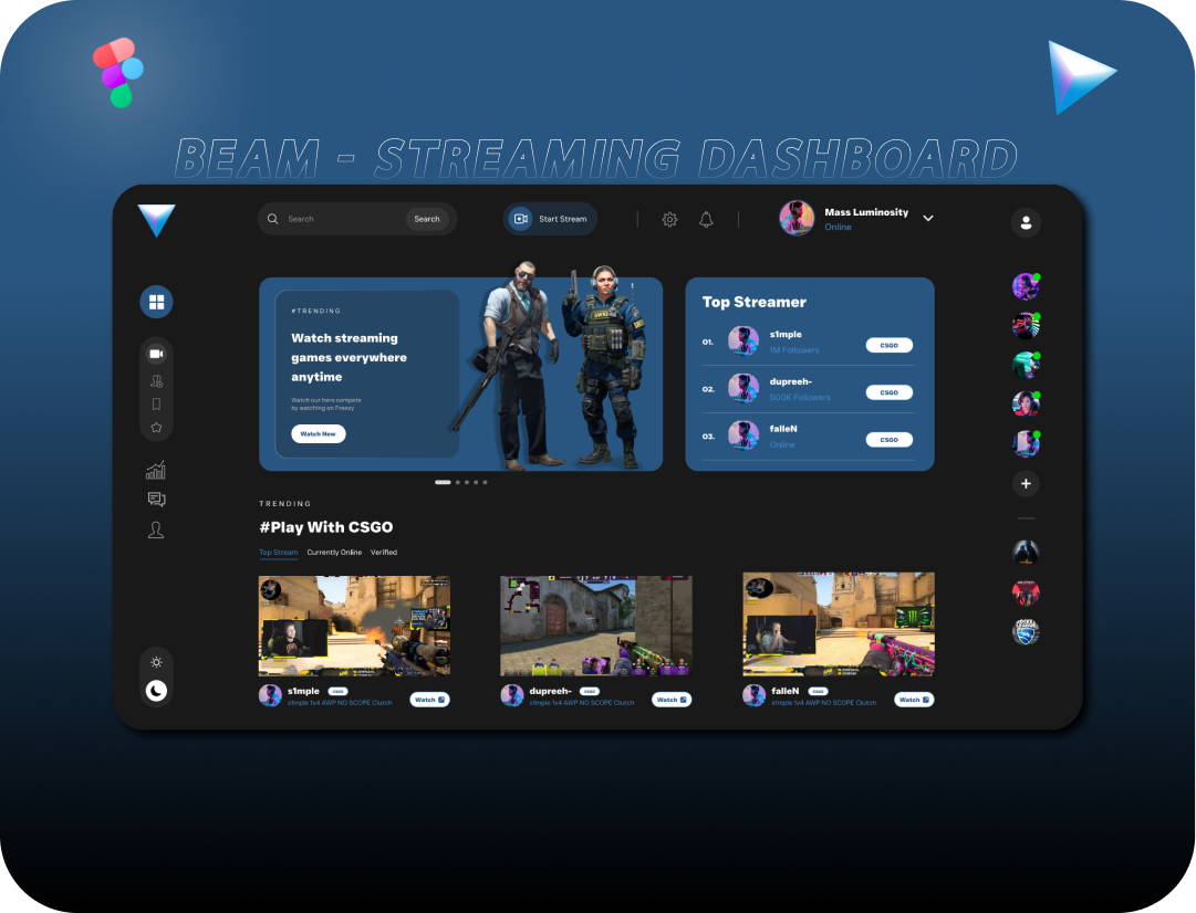 BEAM - Streaming Platform animations cs2 csgo figma game minimal modern platform streaming ui uiux ux video game web design