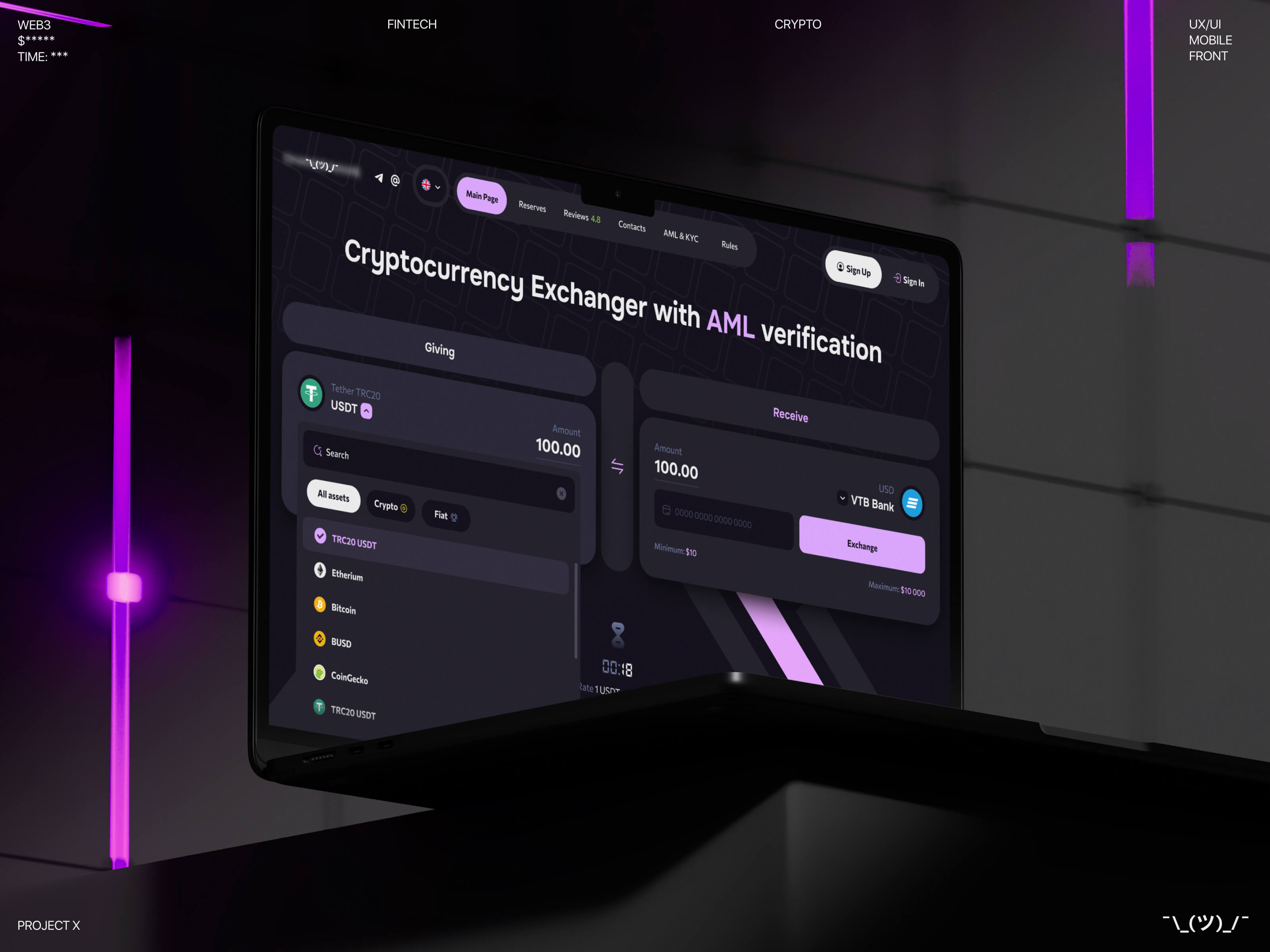 WL: Crypto Exchange Platform banking bitcoin blockchain crypto crypto exchange cryptocurrency dark defi ethereum financial app fintech landing page platform product design swap token trading wallet web design web3