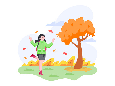 Enjoying Autumn Season autumn season character design enjoy enjoying girl enjoy illustration little girl vector weather