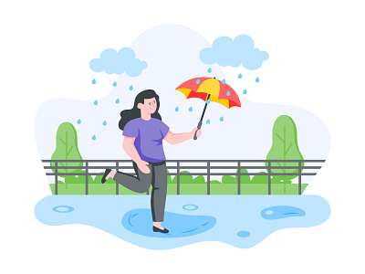 Girl Welcoming Rain design enjoy rain enjoying rain girl enjoy heavy rain illustration rain raining ui umbrella vector welcoming