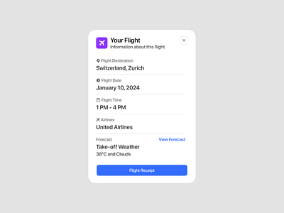 About Flight - Card airlines app booking app component design system details figma flight icon info light modal receipt ticket travel ui ui design ui kit user interface widget