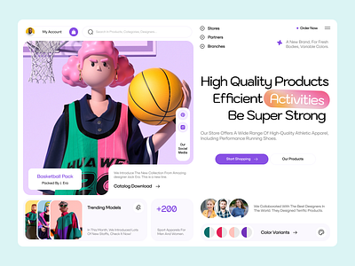 Sports Shop Landing⛹🏽‍♂️🎖️ 3d basketball design desktop e commerce fantastic football landing light mode minimal product shop shopping sport ui ux web