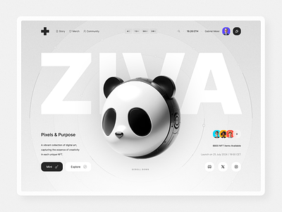 ZIVA: Pixels & Purpose clear desktop minimalist monochromatic nft nft collection nft platform panda product design simple ui ui design ui freestyle ux design web3 interface what if white