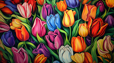 Colourful Bright Tulips ai botanical bright colourful floral flower graphic design multicolour tulips