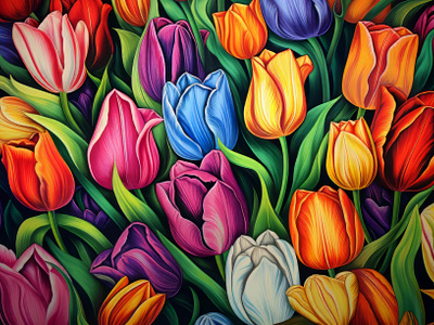 Colourful Bright Tulips ai botanical bright colourful floral flower graphic design multicolour tulips