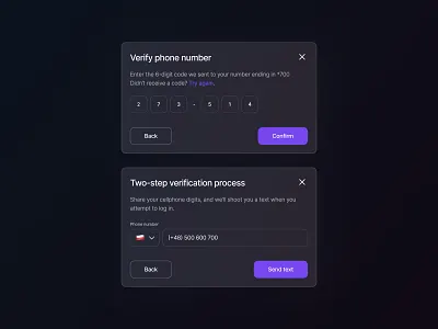 Verification 💥 black clean daily dashboard design figma flag gradient minimal modal phone popup purple ui uiux ux verification verify white