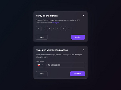 Verification 💥 black clean daily dashboard design figma flag gradient minimal modal phone popup purple ui uiux ux verification verify white
