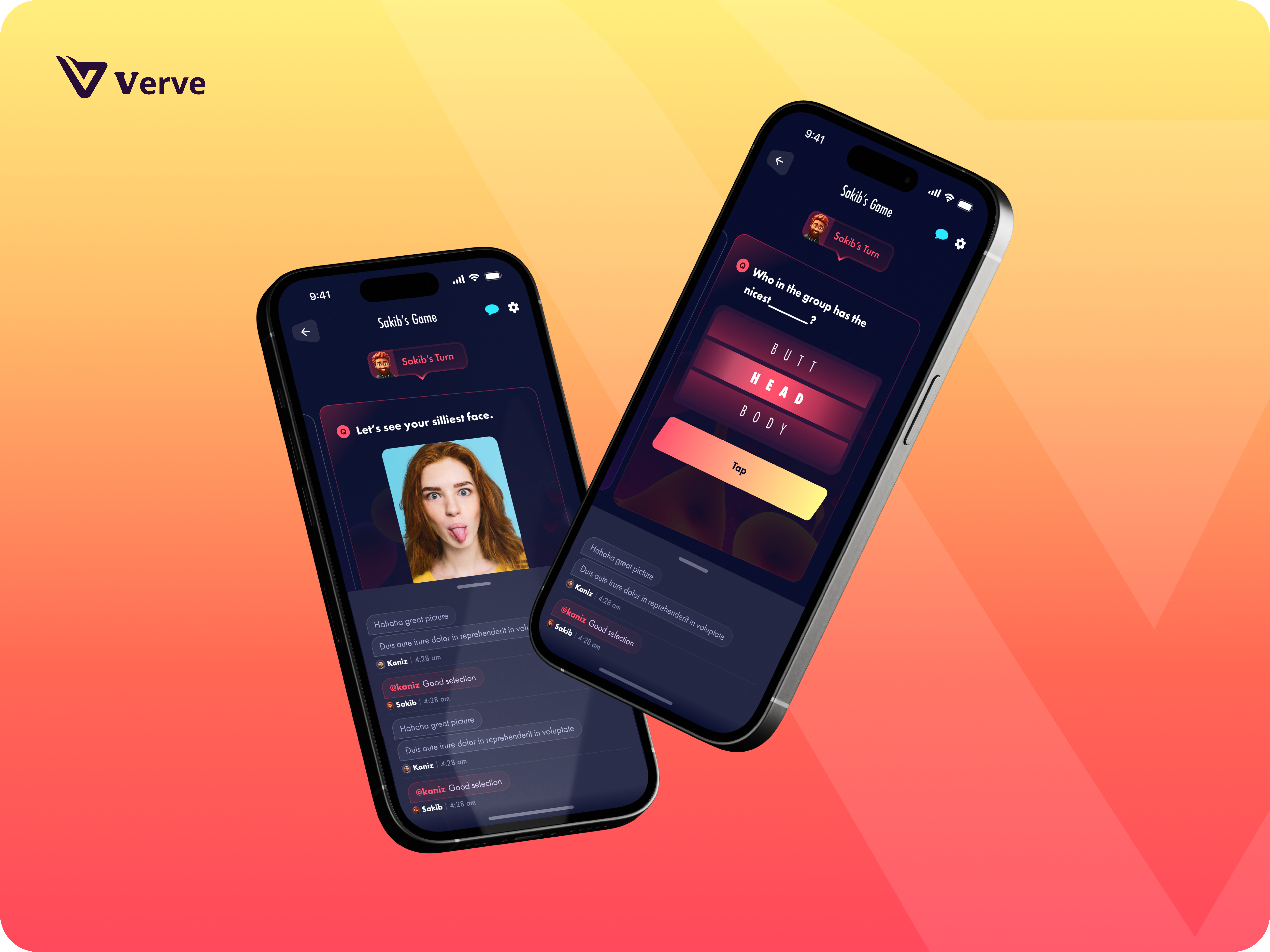 Verve - Funny Chat Gaming Mobile App (Case Study) app design app ui design chat app figma design funny app funny chat app funny gaming app mobile app mobile app design social app trendy design ui desing ui ux design verve mobile app