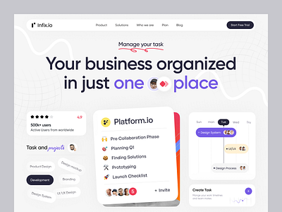 Infix.io - Project Management Website animation b2b b2c design fintech landing page marketing minimal najmul popular shot project management saas saas landing page task management ui visual design web 3 web design website website redesign