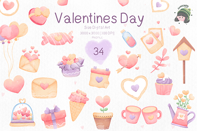 Valentines Day Clipart 3d animation branding clipart design graphic design illustration logo motion graphics pattern png seamless typography ui ux valentines vector