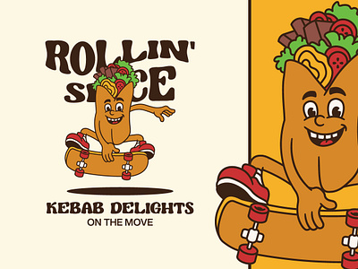 Rollin Kebab brand brand identity branding cartoon character classic cute design graphic design illustration junk food kebab logo mascot old style retro sandwich vintage