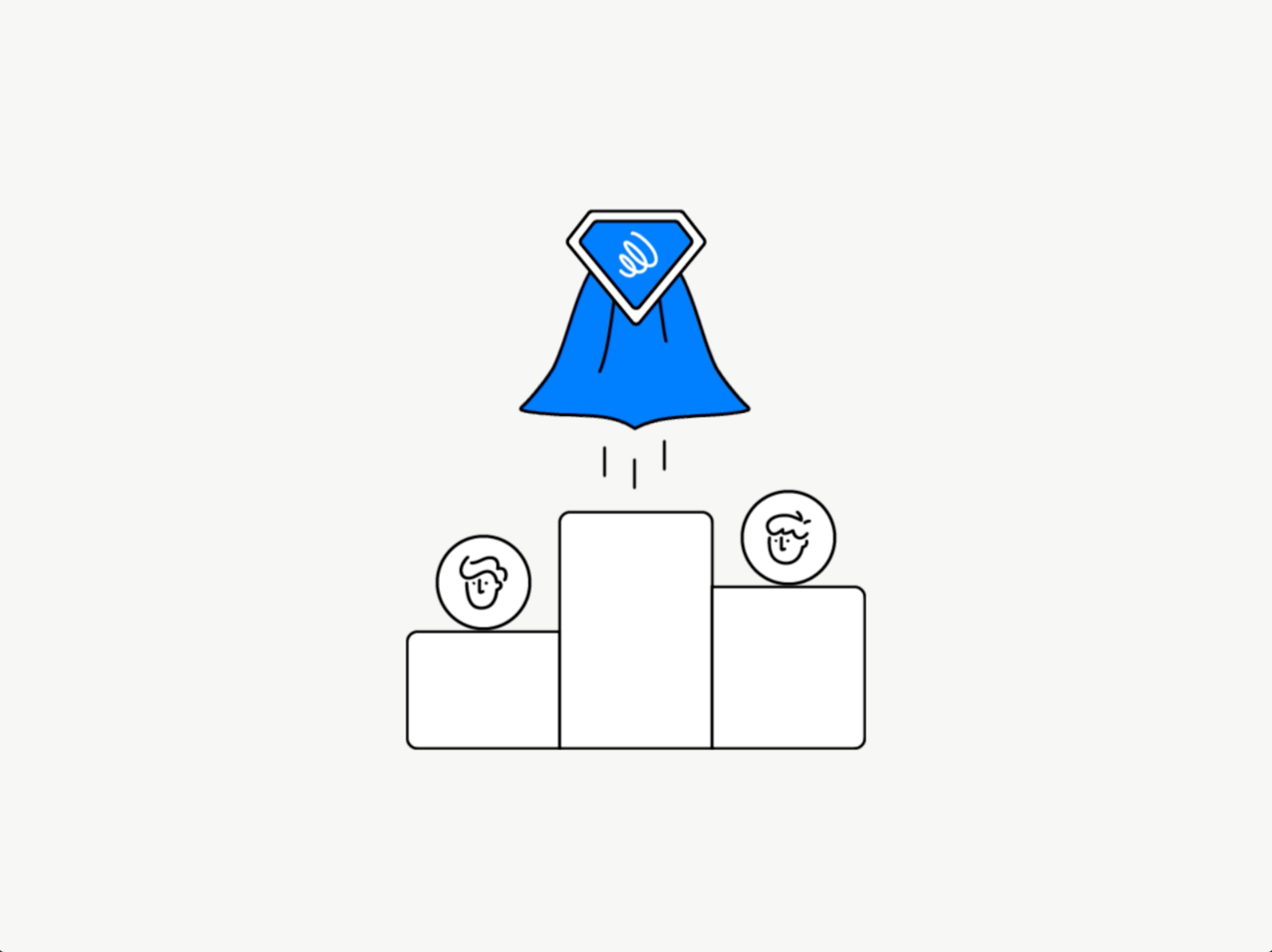 Superhero podium for LeadBot 2d animation black blue cape clean design first hero illustration leadbot leads minimal modern motion place podium sand superhero white