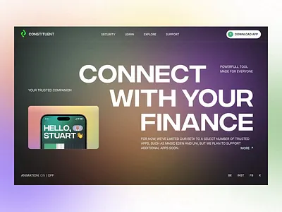 Constituent - Hero Section | Finance Management App Landing Page animation app blockchain branding colorful crypto desktop finance funds gradient hero interface landing management mobile money motion ui ux web