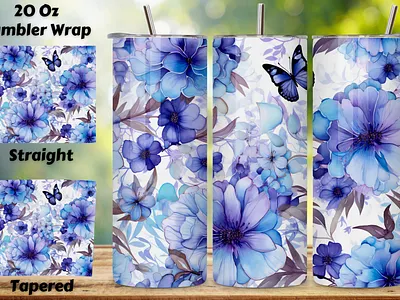 3D Flowers & Blue Butterflies 20 oz Skinny Tumbler Wrap-3D 20 oz skinny tumbler 3d tumbler wrap design graphic design illustration seamless tumbler skinny tumbler sublimation bundle design sublimation clipart sublimation designs sublimation tumbler tumbler design tumbler sublimation tumbler wrap vector watercolor design
