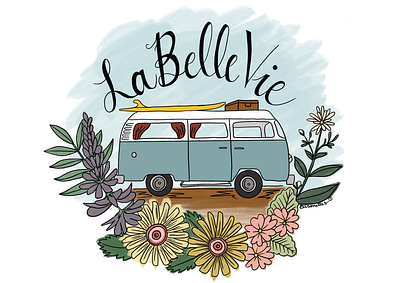 La Belle Vie Van Drawing floral flowers illustration van life vw