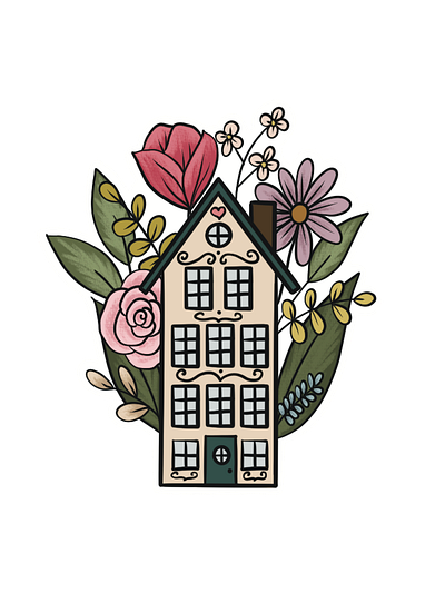 Floral House Drawing floral house illustration