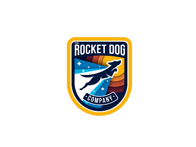 the ROCKET DOG company alex seciu badge logo branding dog logo logo design patch logo space logo star logo sun logo