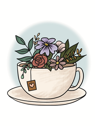 Tea Cup Full of Flowers Drawing bouquet floral flowers illustration tea teacup