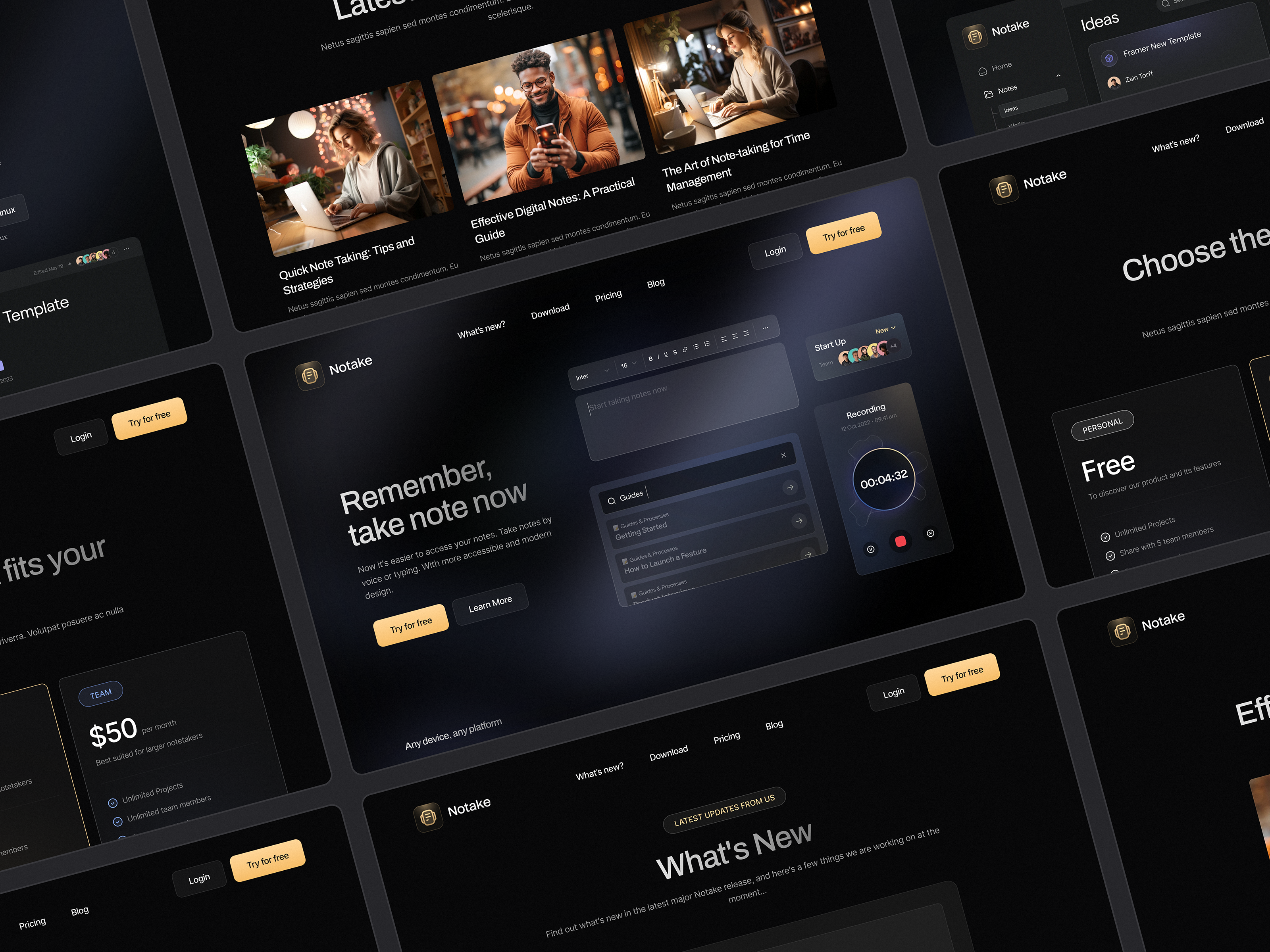 Notake ✦ Framer Template blog blog details dark mode dark theme framer landing lights note note app notes page pricing product product langing page template web web site