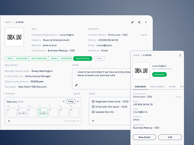 CRM Lead Card - Light Mode app design crm details card lead lead card light mode minimalistic product design ui ux visual design