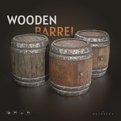 Wooden Barrel 3d asset 3d assset barrel blender props wood