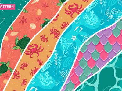 Sea ​​patterns💙✨🌊 bright colors creativemarket for children graphic design illustration pattern seasidegraphics