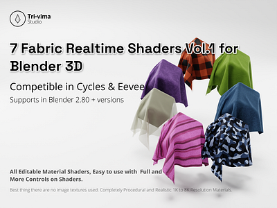 7 Fabric Realtime Shaders Vol.1 for Blender 3D 3d 3d design 3d rendering blender market design fabric fabric shader illustration