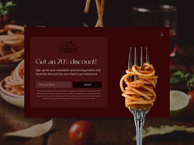 Pop up window with the discount bordo design figma food italian page pasta pizza pop up popup ui ux web website window
