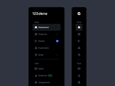 Sidebar (Drak Theme) 123done clean design figma icon set iconography icons menu minimalism nav sidebar symbol ui