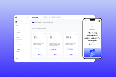Polar - A creator platform for developers design feed finance posts pricing react subscriptions ui ux web