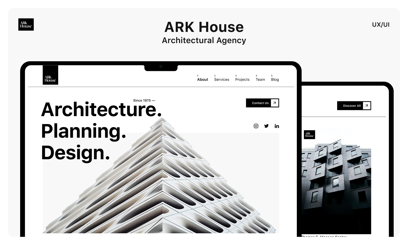 ARK House Architectural Agency Landing Page agencyandingpage branding design fintech graphic design landing page portfoliowebsite saas ui uidesign ux uxuidesign web webdesign webdevelopment webmockup websitedesign webtrends