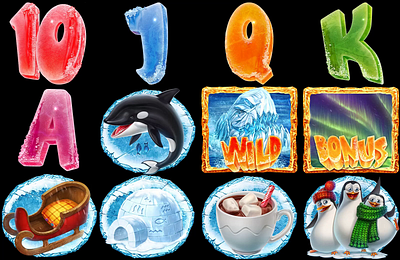 Winter themed online slot game - Set of slot symbols animation casino characters animation design digital art gambling game animation game art game design game designer graphic design ice themed motion design motion graphics slot animation slot art slot design symbols animation symbols art symbols design winter slot