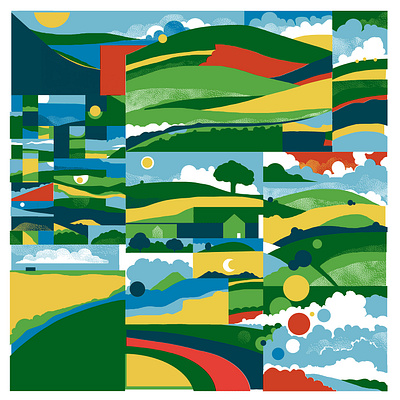 Playing around with Blocking off areas blocks flowers ill illustration landscape sky