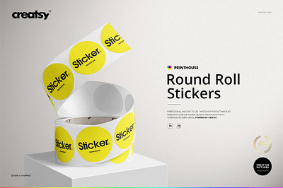 Round Roll Stickers Mockup Set creatsy custom customizable design etsy personalized printable printed printing round roll stickers mockup set shop sublimated sublimation