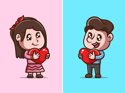 Cute Valentine Day Mascot boyfriend branding character design chocolate cute design girl girlfriend happy valentine days heart illustration kawaii logo love man mascot relationship valentine valentine days vector