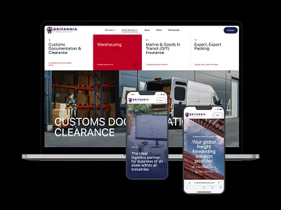 Britannia Dynamic Logistics air animation built bus cargo dropdown freight lorry ship train transport ui ux video webflow website