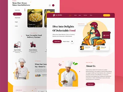 Food delivery Landing Page Website 3d branding delivery dish food food order graphic design landing page minimal mockup modern order scooter ui ux website webui yellow