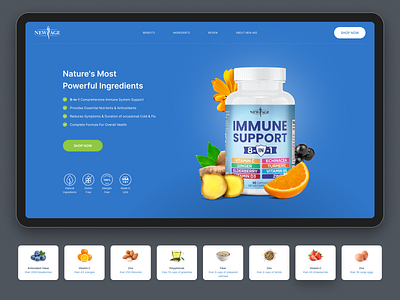 New Age - Immune Support Supplement Website UI Design animation branding clean design desktop graphic design motion graphics ui website